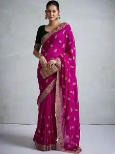 Anouk Pink Silk Blend  Sarees