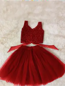 Shoryam Fashion Girls Maroon Raw Silk Lehenga Choli