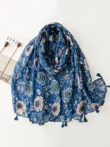 QUECY Women Printed Scarf with Tasselled Border