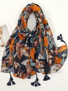QUECY Women Printed Scarf with Tasselled Border