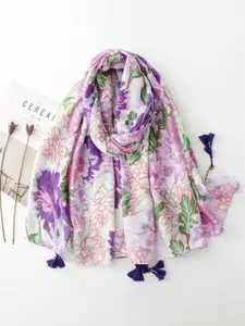 QUECY Women Printed Tasselled Border Scarf