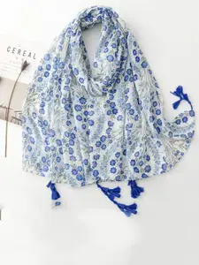 QUECY Women Floral Printed Tasselled Scarf