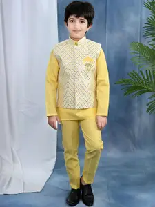 Sangria Boys Chevron Embroidered Kurta with Trousers and Jacket