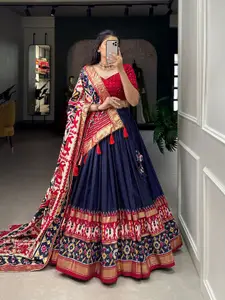 JULEE  Printed Tusser Silk Ready to Wear Lehenga & Unstitched Blouse With Dupatta
