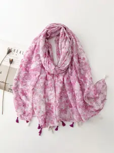 QUECY Women Printed Scarf With Tasselled Border