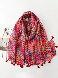 QUECY Women Printed Scarf with Tasselled Border
