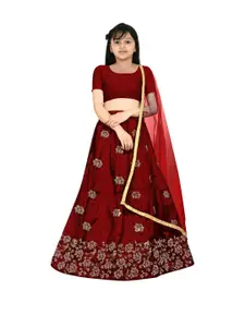 Shoryam Fashion Girls Maroon Raw Silk Lehenga Choli