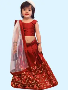 Shoryam Fashion Girls Maroon Raw Silk Lehenga Choli