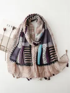 QUECY Women Printed Scarf with Tasselles