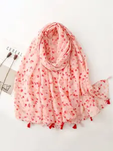 QUECY Women Printed Scarf with Tasselled Border