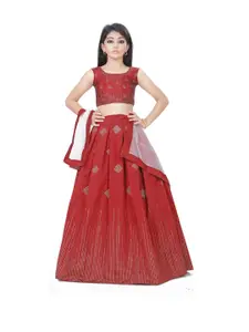 Shoryam Fashion Girls Maroon Raw Silk Lehenga Choli