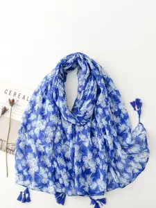 QUECY Women Printed Scarf with Tasselled Border