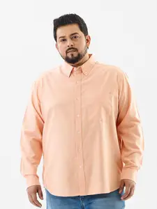 Snitch Men Plus Size Solid Button-Down Collar Pure Cotton Casual Shirt