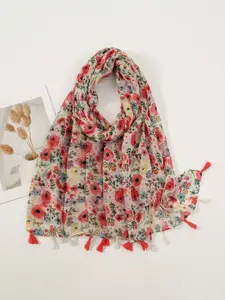 QUECY Women Printed Scarf with Tasselled Border