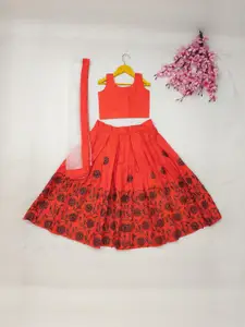 Shoryam Fashion Girls Orange Raw Silk Lehenga Choli
