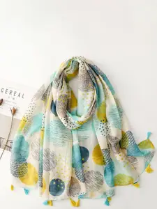 QUECY Women Printed Scarf with Tasselles