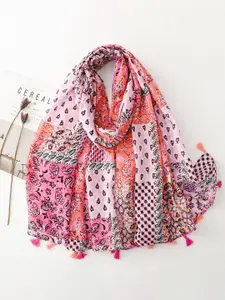 QUECY Women Ethnic Printed Tasselled Scarf