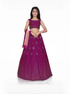 Shoryam Fashion Girls Purple Raw Silk Lehenga Choli