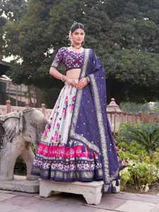 JULEE Geometric Printed Tusser Silk Ready to Wear Lehenga & Unstitched Blouse With Dupatta