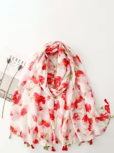 QUECY Women Printed Tasselled Border Scarf