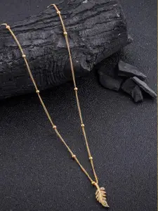 DressBerry Gold-Plated Artificial Stones Studded Leaf Shaped Pendant With Chain