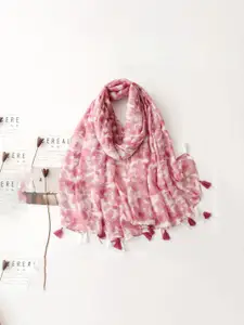 QUECY Women Printed Scarf with Tasselles