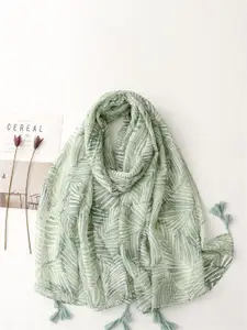 QUECY Women Printed Scarf With Tasselled Border