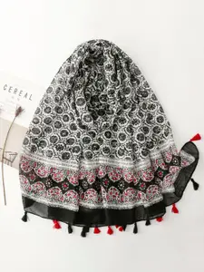 QUECY Women Ethnic Motifs Printed Scarf with Tasselled Border