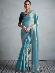 Anouk Teal Satin  Sarees