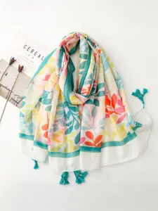 QUECY Women Leaf Printed Tasselled Scarf