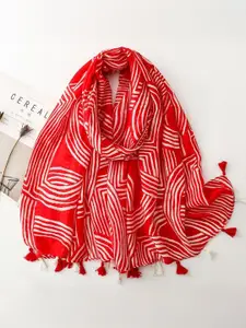 QUECY Women Printed Scarf with Tasselled Border