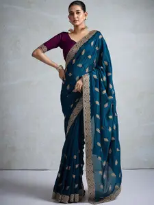 Anouk Teal Silk Blend  Sarees