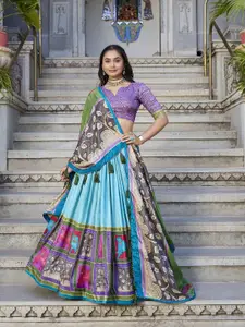 Aika  Printed Tusser Silk Ready to Wear Lehenga & Unstitched Blouse With Dupatta