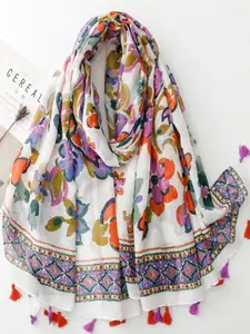 QUECY Women Printed Scarf with Tasselles