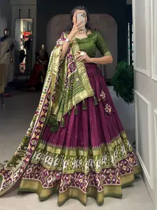 JULEE Motifs Printed Art Silk Ready to Wear Lehenga & Unstitched Blouse With Dupatta