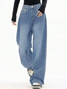 Aadvi Fashion Women Comfort High-Rise Heavy Fade Baggy Acid Wash Stretchable Jeans
