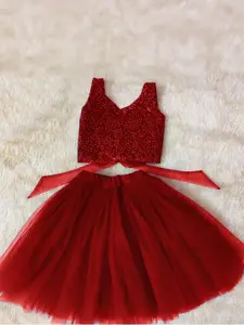 Shoryam Fashion Girls Maroon Raw Silk Lehenga Choli