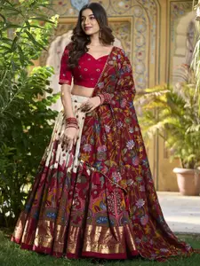 JULEE Floral Printed Tusser Silk Ready to Wear Lehenga & Unstitched Blouse With Dupatta