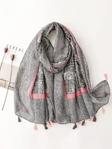 QUECY Women Printed Scarf with Tasselled Border