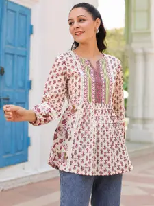 Rain & Rainbow Women Floral Printed Cotton Peplum Top