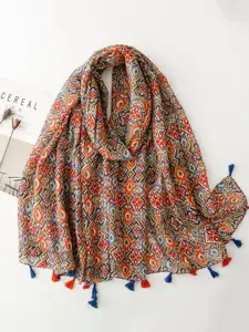 QUECY Women Printed Scarf with Tasselled Border