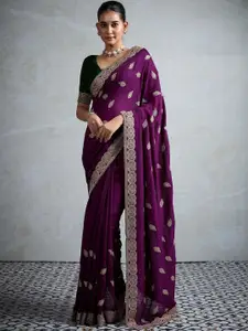 Anouk Purple Silk Blend  Sarees
