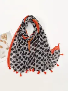 QUECY Women Printed Scarf With Tasselled Border