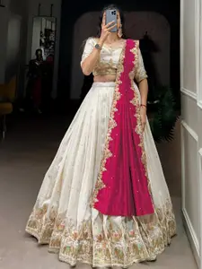 Kedar Fab Embroidered Sequinned Semi-Stitched Lehenga & Unstitched Blouse With Dupatta