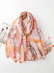 QUECY Women Printed Scarf With Tasselled Border