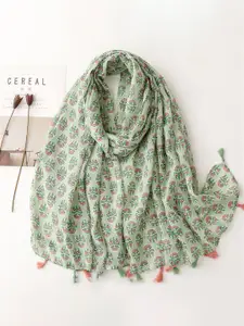 QUECY Women Printed Scarf With Tasselled Border