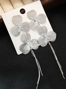VAGHBHATT Women Triple Petal Chain Tassels Floral Drop Earrings