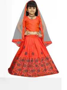 Shoryam Fashion Girls Orange Raw Silk Lehenga Choli