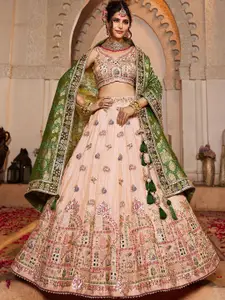panchhi Embroidered Sequinned Semi-Stitched Lehenga & Unstitched Blouse With Dupatta