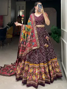 JULEE Printed Foil Print Ready to Wear Lehenga & Unstitched Blouse With Dupatta